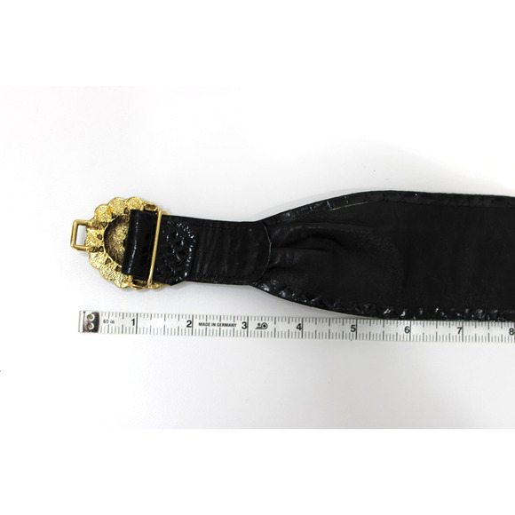 Vintage 80s Morris Moskowitz Black Snake Skin Wide Leather Belt & Buckle M main image 11